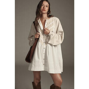 Pilcro Long-Sleeve Button-Front Twofer Mini Dress - Large